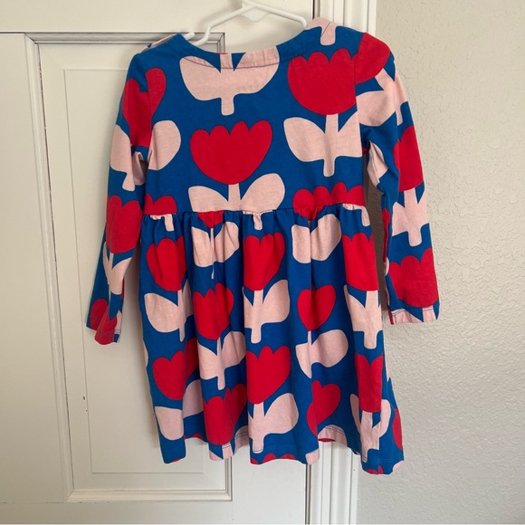 Mini Boden Long Sleeve Jersey Dress with Pockets in Blue Tulip Print 3-4Y - Picture 4 of 6